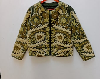 Handmade Suzani Embroidered Velvet Jacket: Indian Boho jacket Coat