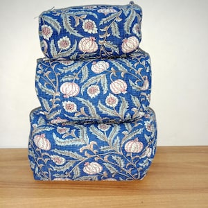 Borse da toeletta con stampa a blocchi indiana, borsa per il trucco in cotone, borsa per cosmetici trapuntata, borsa con stampa a blocchi, borsa per il trucco floreale, borsa per il trucco da donna - spedizione gratuita
