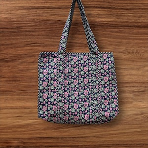 Handprinted Quilted Cotton Tote Bag: Reversible Indian Floral Shopper