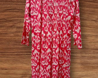 Vestido midi de algodón con estampado floral hecho a mano - Vestido de verano con escote pronunciado