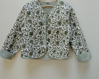 Cotton Women&#39;s Quilted Jacket Block Printed Boho Style Quilted Handmade Jackets, Coat Holidays Gift, Coat New Style, Boho double side wear