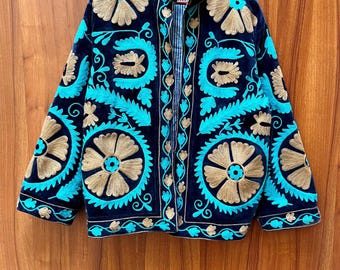 Handmade Velvet Suzani Embroidery Jacket: Reversible Winter jacket