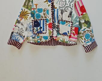 Block Printed Cotton Kimono Jacket: Reversible Quilted Boho Coat