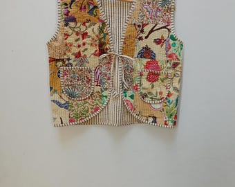 Hand Block Print Cotton Quilted Jacket: Ethnic Boho Vest