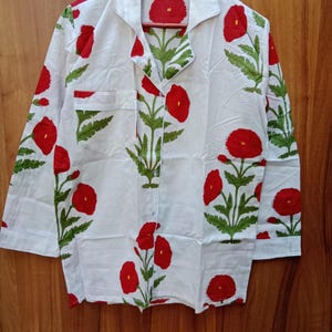 Block Print Cotton Pajama Shirt: Bridesmaid Getting Ready Sleepwear