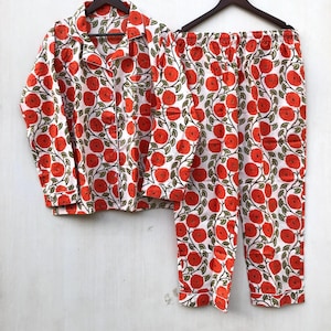 Hand Block Floral Print Cotton Pajama Set: Indian Night Suit