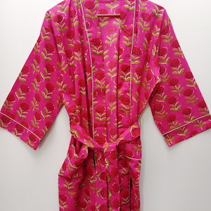 Indian Cotton Kimono Robe Dressing Gown, Block Print Bridesmaid Robe, Summer Nightwear, One Size, Bikini cover up