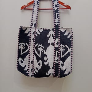 Floral Quilted Cotton Tote Bag: Reversible Shopper, Large Market Bag