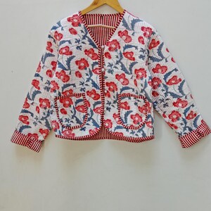 Hand Block Print Cotton Quilted Jacket: Bohemian Floral Coat