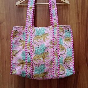 Handmade Cotton Quilted Tote Bag: Block Print Shoulder Bag