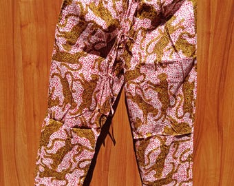 Floral Print Cotton Harem Pants: Wide Leg Maxi Trousers