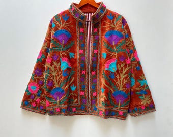 Handmade Embroidered Velvet Kimono Jacket: Suzani Style Coat jacket