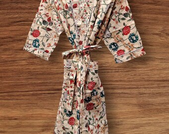 Katoenen kimonobadjas met bloemenprint: Indiase strandjurk, bruidsmeisjesjurk