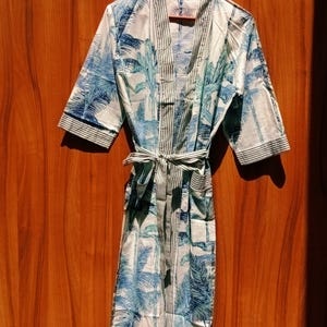 Cotton Kimono Robe Dressing Gown, Block Print Bridesmaid Robe, Summer Nightwear, One Size