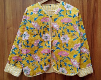 Floral Quilted Jacket: Bohemian Cotton Winter Coat, Reversible Boho Style