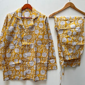 Hand Block Print Cotton Pajama Set: Floral Indian PJs