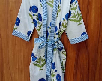Floral Print Cotton Kimono Robe: Boho Beach Cover-Up