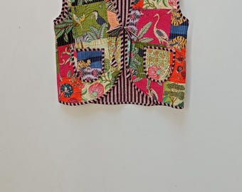 ハンドメイドパッチワークキルティングベスト：インド綿ジャケット