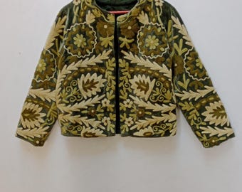 Handmade Suzani Embroidered Velvet Jacket: Indian Boho Coat