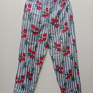 Floral Print Cotton Pajama Pants: Elastic Waist Wide Leg Trousers