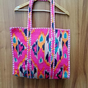 Floral Print Quilted Cotton Tote Bag: Large Reversible Shopping Bag