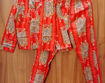 Indischer Baumwoll Pyjama Set: Tiger Print Brautjungfer PJs