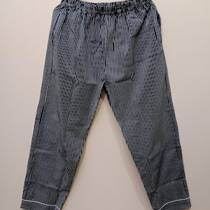 Indian Cotton Pajama Pants: Blue White Floral Stripe, Baggy Trousers