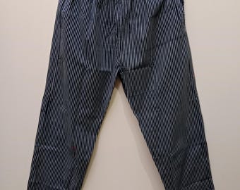 Indian Cotton Pajama Pants: Blue White Floral Stripe, Baggy Trousers