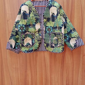 Handmade Reversible Cotton Quilted Jacket: Indian Block Print