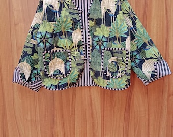 ハンドメイドリバーシブルフローラルキルティングジャケット、インド