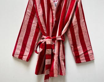 Handmade Red Velvet kimono Short jacket, Striped Print, party Wear Jacket