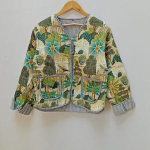 Handmade Cotton Block Print Quilted Jacket: Reversible Boho Kimono