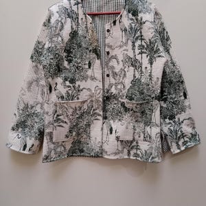 Handmade Cotton Quilted Jacket: Reversible Jungle Print Boho Coat