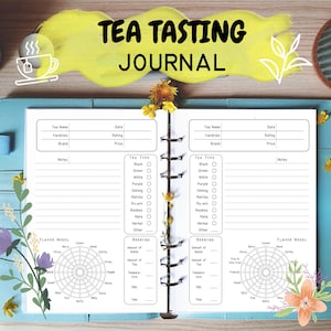 Tea Journal Printable Binder Inserts, Tea Tasting Book with a Flavor Wheel
