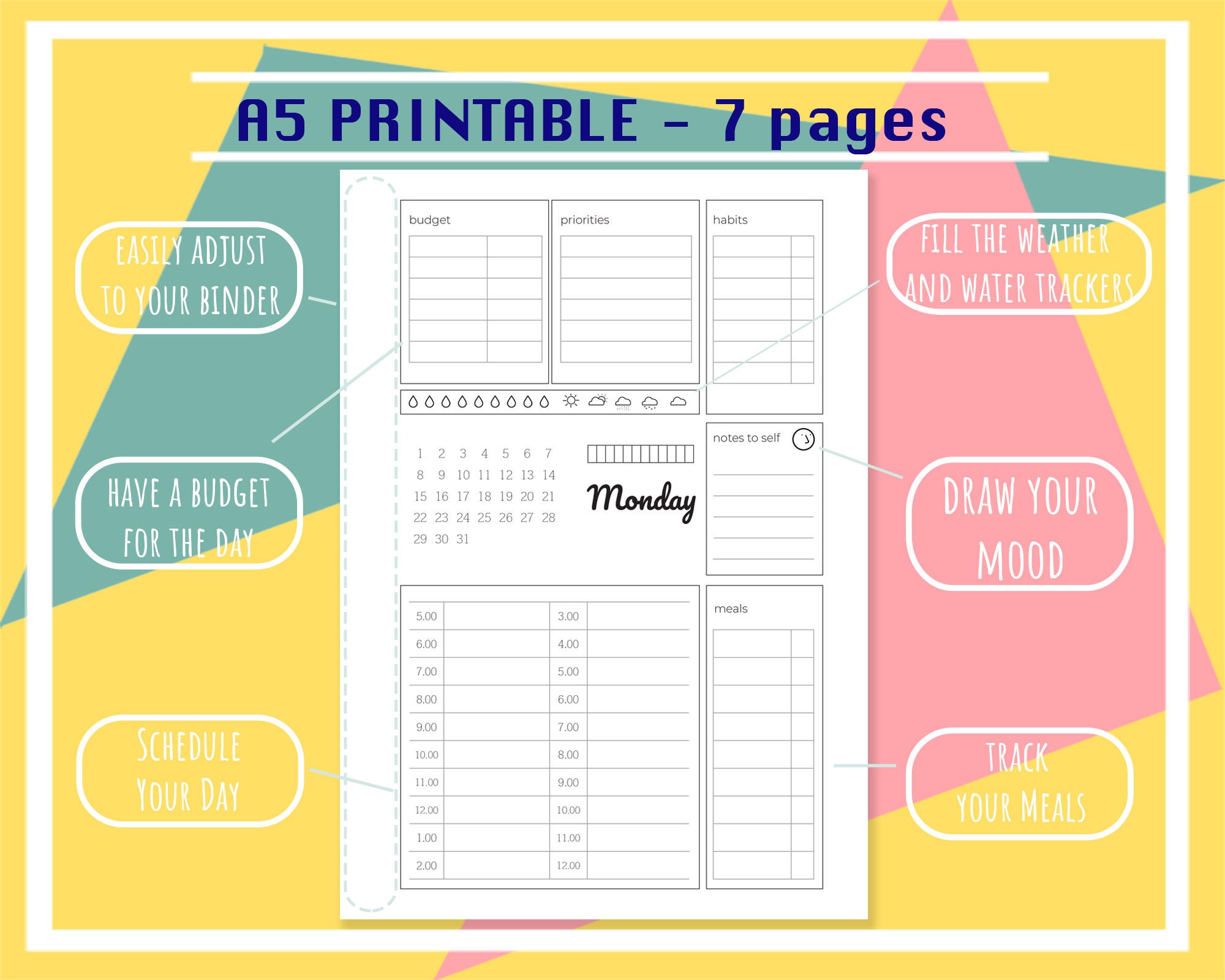 Daily Planner Printable Binder Inserts for 2021 Productivity Etsy