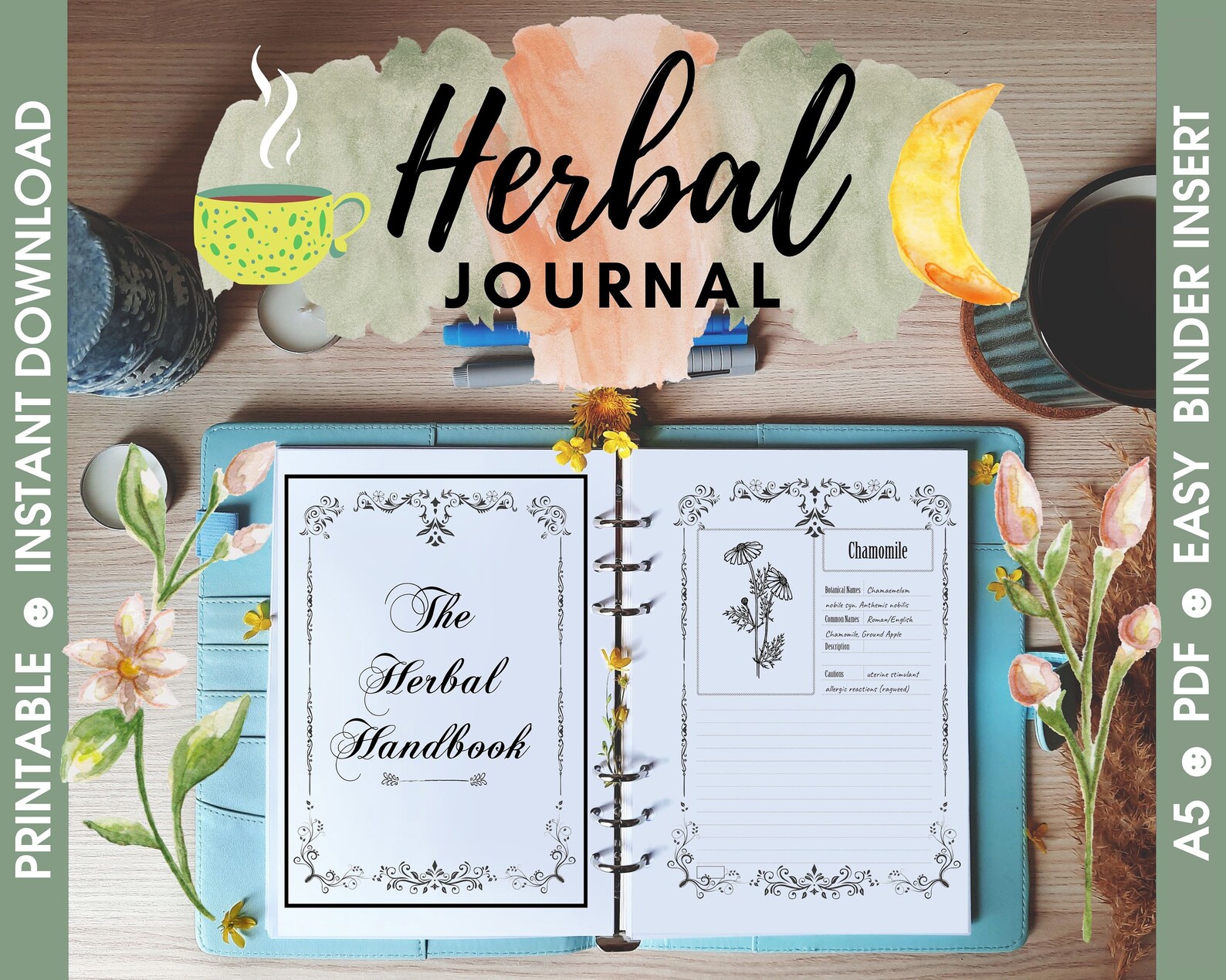 Herbalist Journal Printable Binder Inserts Tea Book Plant Etsy