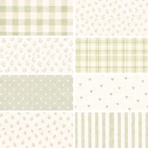 Sage Green Cottagecore Digital Papers, Floral Gingham Plaid Watercolor ...