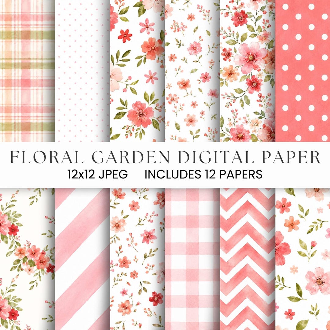 Watercolor Floral Digital Paper Bundle, Pink Spring Scrapbook Patterns ...