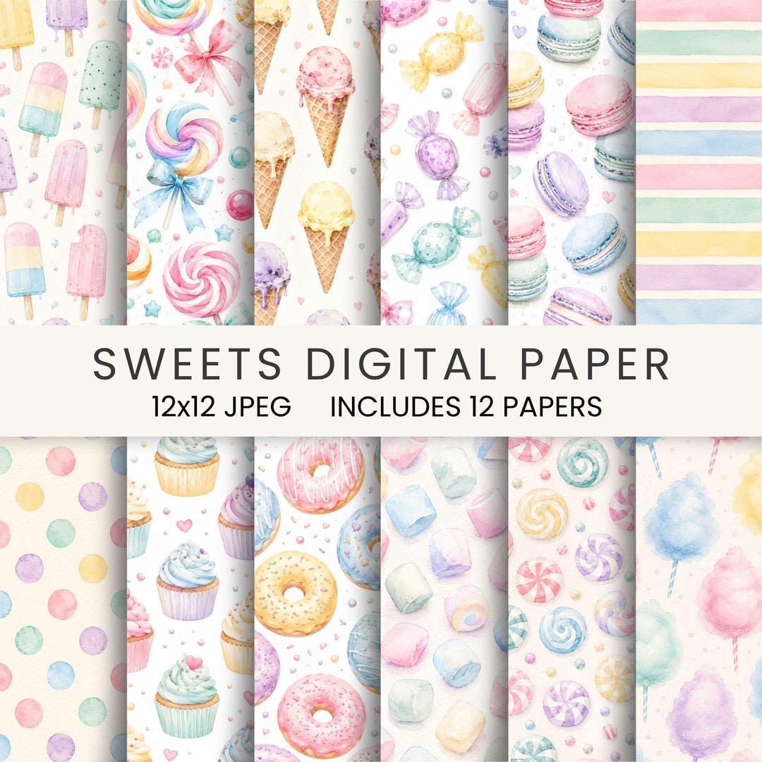 Pastel Watercolor Sweets Digital Paper Bundle - Etsy