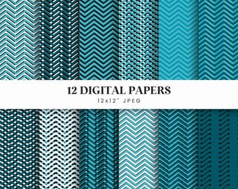 Teal Chevron Digital Paper Pack