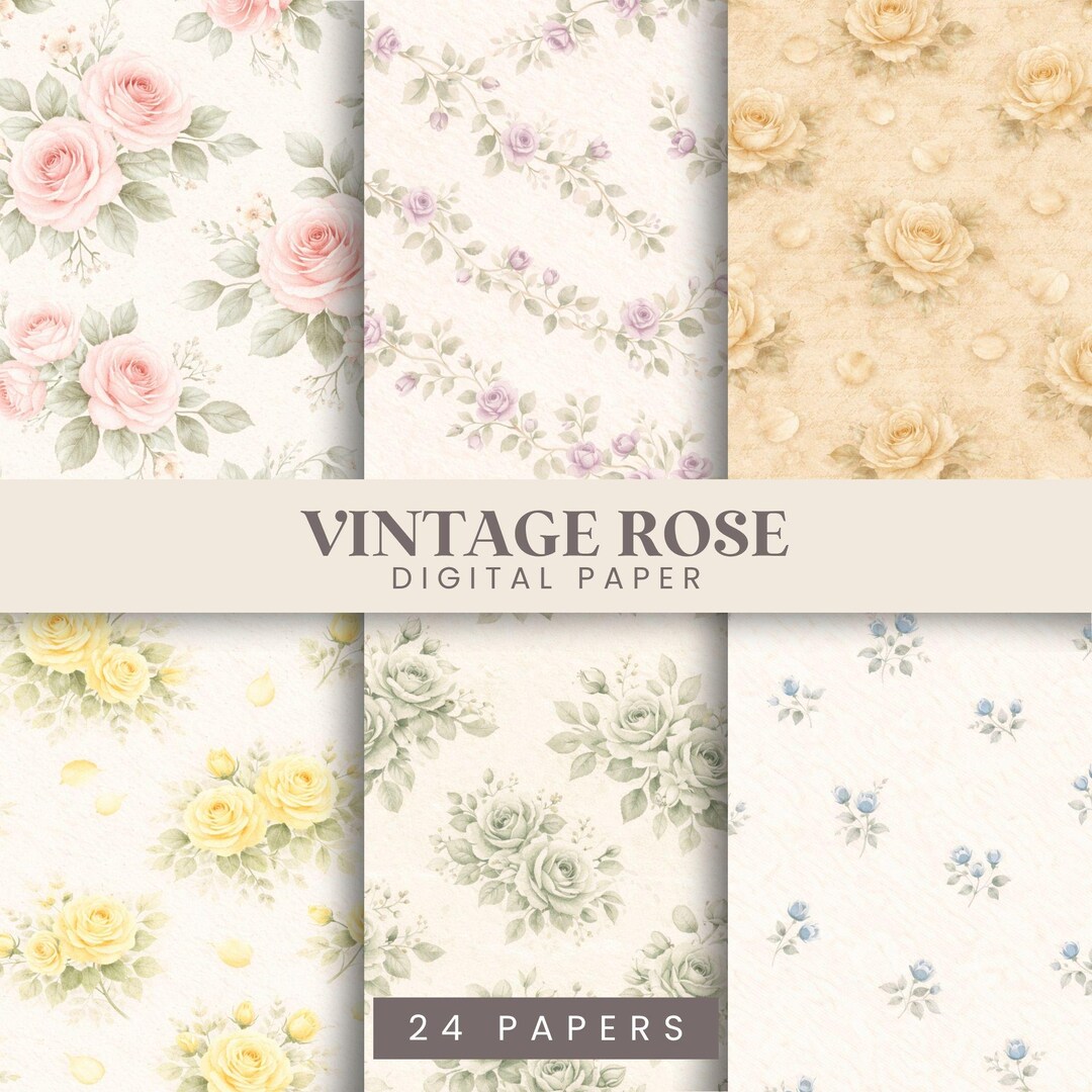 Vintage Rose Digital Paper Bundle, Cottagecore Floral Paper, Watercolor ...