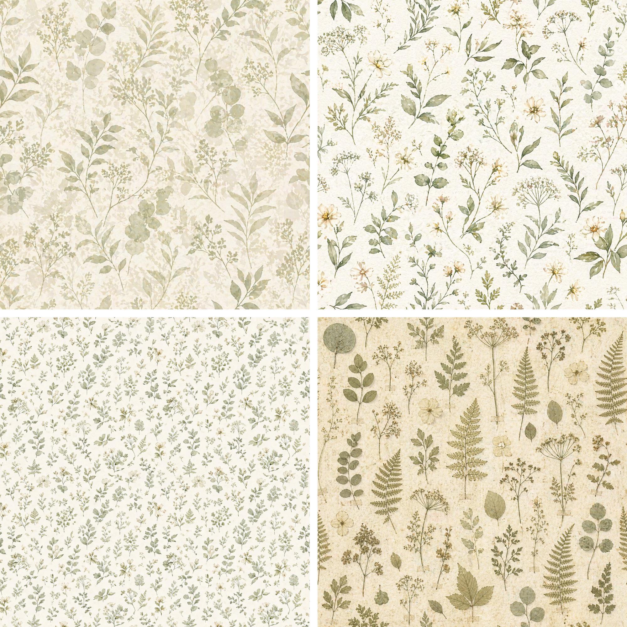 Sage Green Floral Digital Paper Bundle, Vintage Botanical Seamless ...