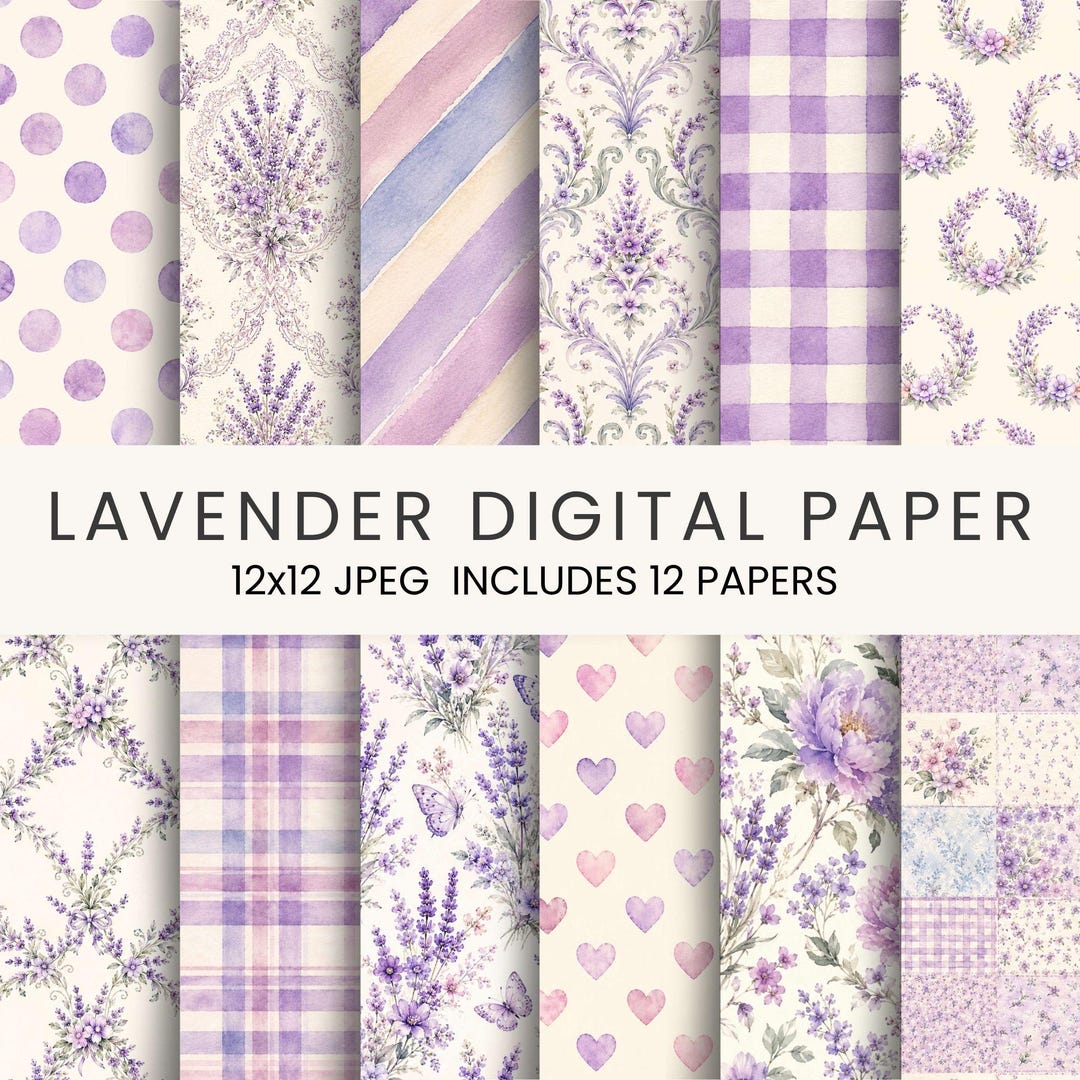 Lavender Floral Digital Paper Bundle, Watercolor Lavender Papers ...