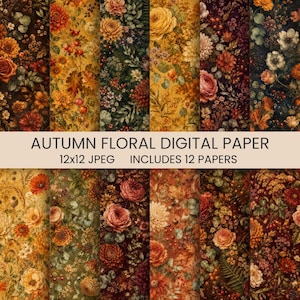 Digitalt papperspaket med vintagebotanik, scrapbooksidor med höstblommor (12x12 JPG)