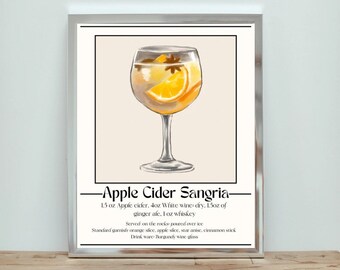 Apple Cider Sangria | Bar cart art | Digital Print, digital poster, dorm room art, room art, decor, retro, minimal, happy hour wall art