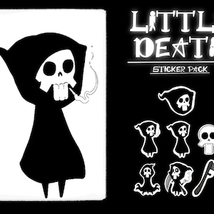 Little Death on Smoke Break sticker journaling set Cute Gothic Skeleton Grim Reaper digital crafting kit