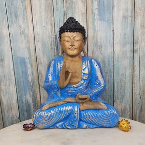 Hand Carved Wooden Painted Buddha Statue from Indonesia