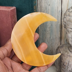 Orange Calcite Moon Carving