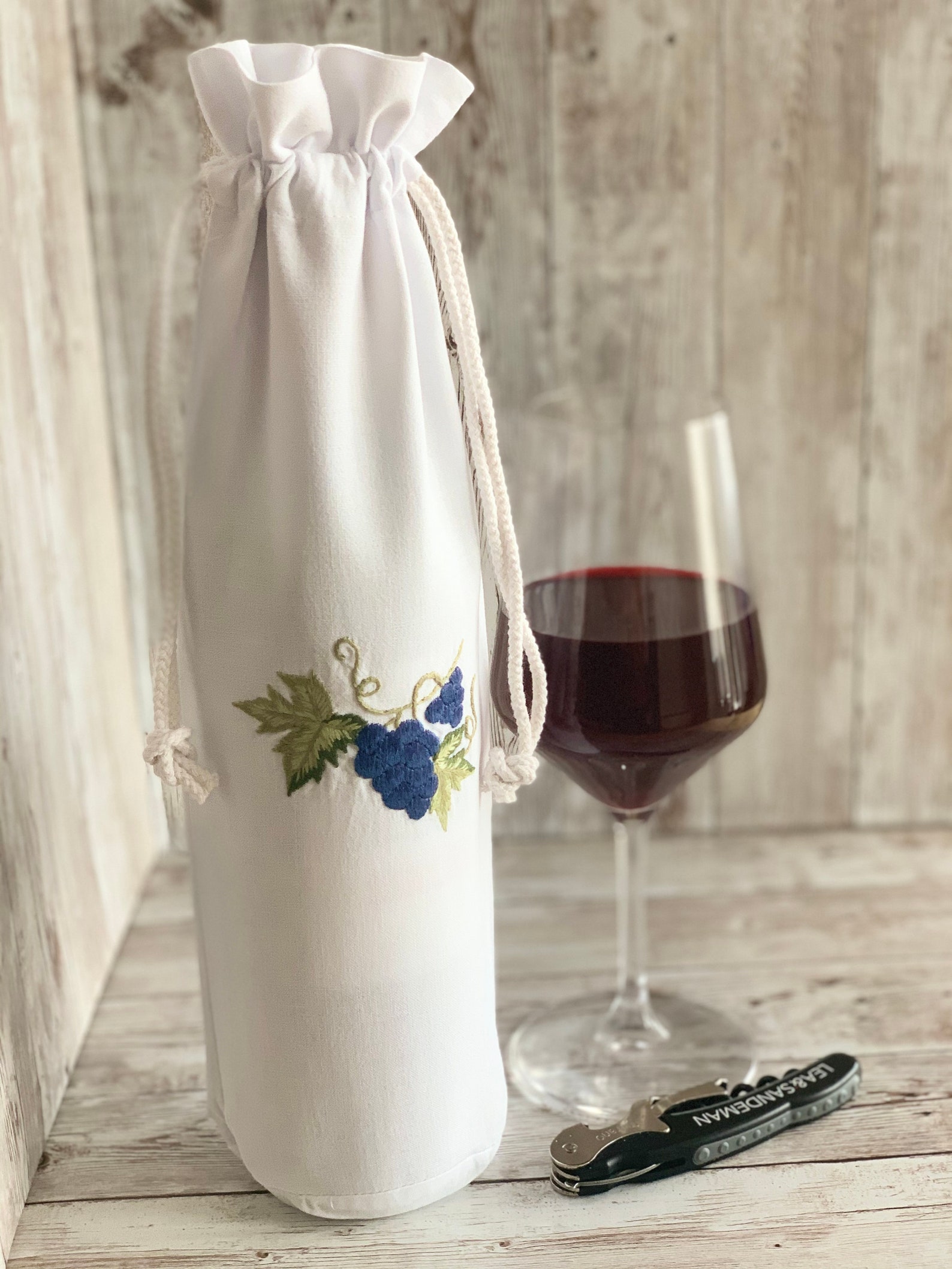 2x Wine Bottle GIFT BAGS with Drawstring 100 Cotton Fabric Etsy