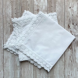 Lenços de renda de algodão para senhoras, conjunto de 5 peças, presente, branco